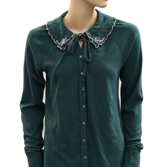 Free People Juniper Long Sleeve Cardi Top Buttondown Embroidered M NEW 284327 - Picture 5 of 7